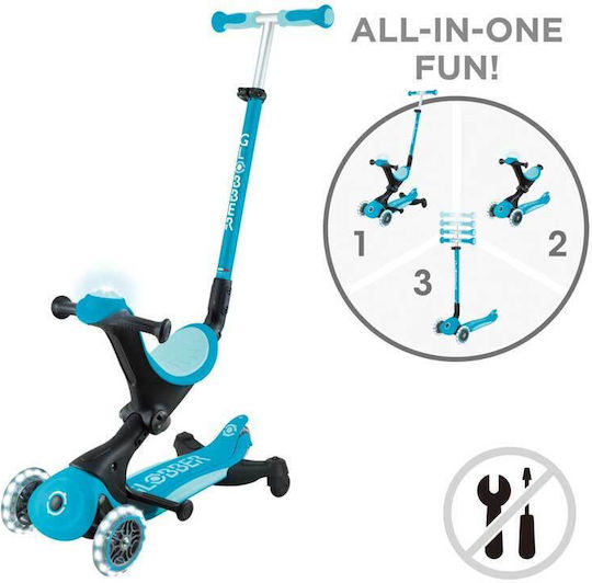 Globber Kinderroller Klappbar 3-Rad mit Sitz Aqua