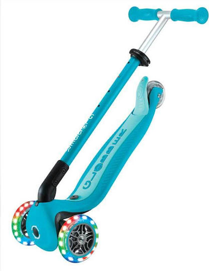 Globber Kids Scooter Foldable Go Up Active Lights 360° 3-Wheel with Seat Aqua