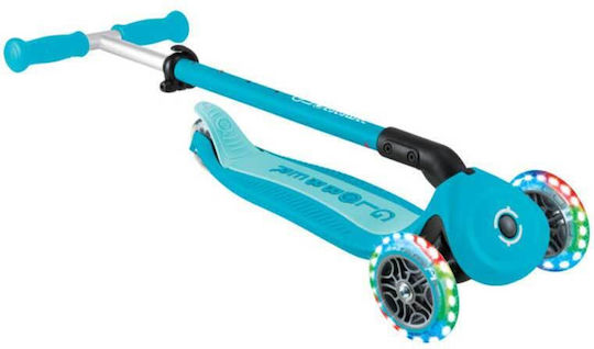 Globber Kids Scooter Foldable Go Up Active Lights 360° 3-Wheel with Seat Aqua