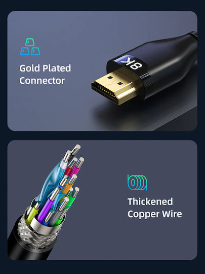 Cabletime HDMI 2.1 Ultra High Speed 48Gbps 4K 120Hz HDR VRR Cable HDMI Male - HDMI Male 2m Black