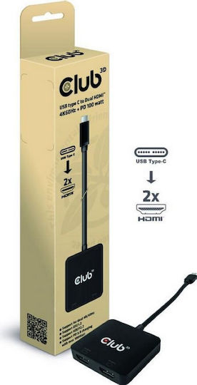 Club3D USB-C Docking Station με HDMI/DisplayPort 4K PD Μαύρο (CSV-1558)