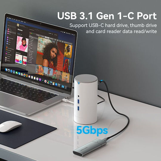 Vention Docking Station USB-C Docking Station με HDMI 4K PD Ethernet και σύνδεση 2 Οθονών Λευκό