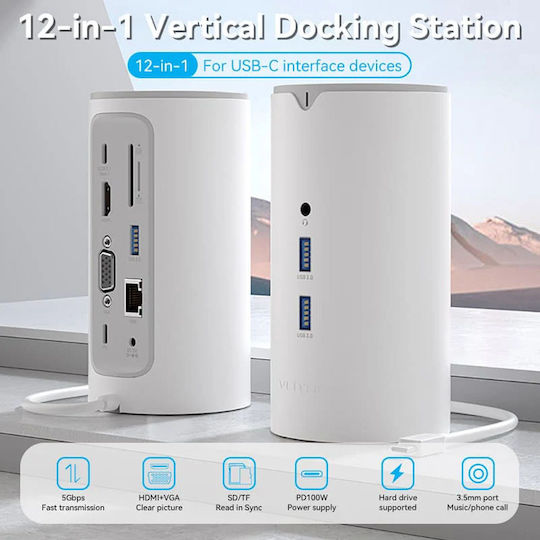 Vention Docking Station USB-C Docking Station με HDMI 4K PD Ethernet και σύνδεση 2 Οθονών Λευκό