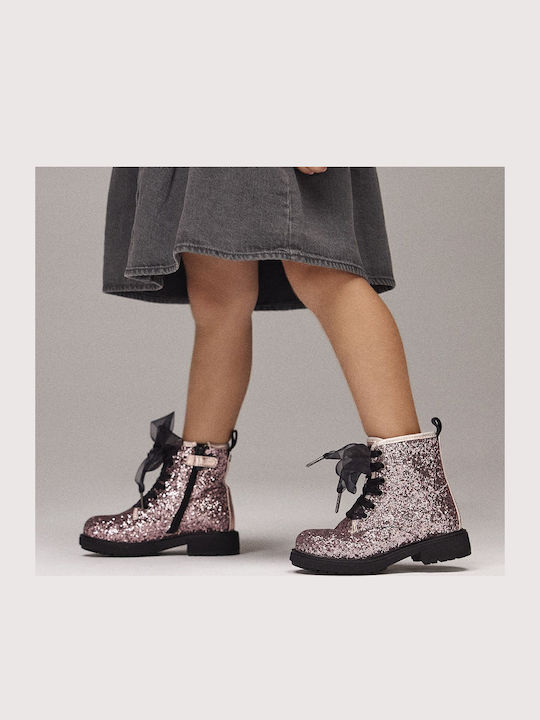 Lederne Kinderstiefel mit Schnürsenkeln Rosa