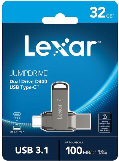 Lexar D400 32GB USB 3.1 Stick with connection USB-C & USB-A Gray