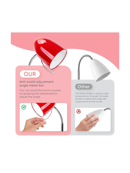 Aigostar Office Lamp with Flexible Arm for Socket E27 E27 and Clip in Red Color
