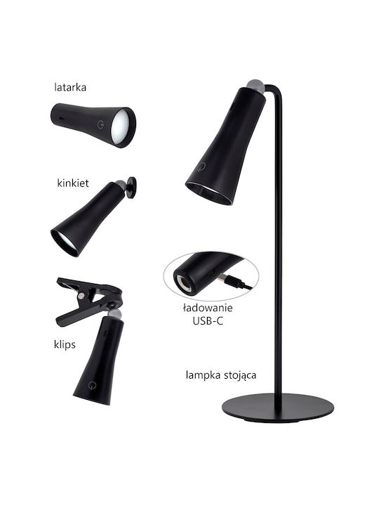 Active Jet Wiederaufladbar LED Schreibtischlampe in Schwarz Farbe