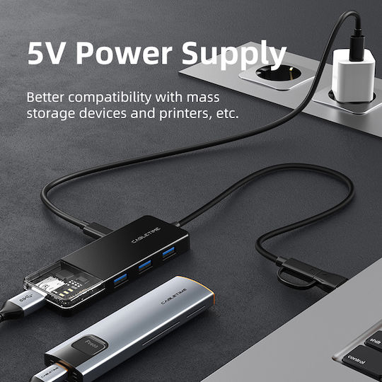 Cabletime USB-Hub Mit 4 Anschlüssen USB 3.2 Mit USB-A / USB-C