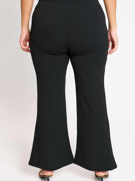 Women's Fabric Trousers Flared with Elastic Black
