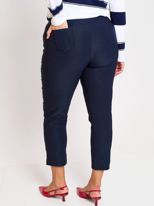 Women's Fabric Trousers with Elastic Slim Fit Blue
