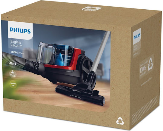 Philips Powerpro Compact Staubsauger 900W Beutellos 1.5Es Rot
