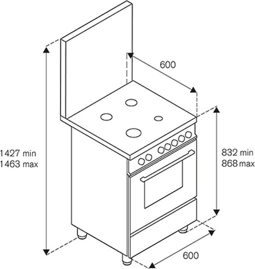 La Germania RI6 4C 81T C X GPL Aragaz cu Gaz Lichefiat 65lt cu Plite pe Gaz Lichefiat L60cm. Inox