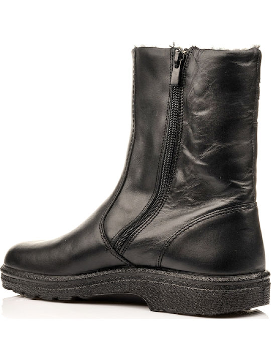 Leder Schwarz Herrenstiefel Anatomisch mit Reißverschluss