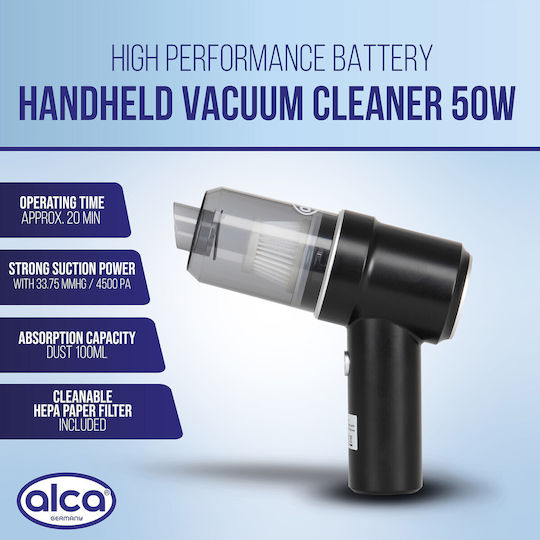 Alca 221300 Car Handheld Vacuum Dry Vacuuming with Power 50W Rechargeable 7.4V