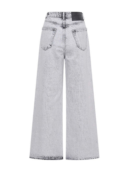 Women's High-waisted Fabric Trousers in Regular Fit Washed Grey