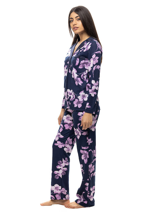 Koyote Winter Damen Pyjama-Set Baumwolle Indigo