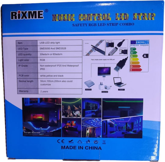 Ταινία LED USB 5V RGB Φως 10m Τύπου SMD5050 με Τροφοδοτικό