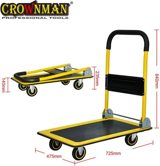 Crownman Platform Trolley Foldable for Weight Load up to 150kg Yellow