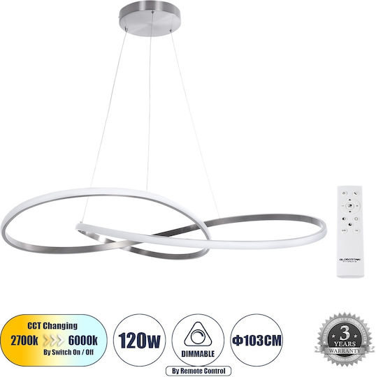 GloboStar Dexter Κρεμαστό Φωτιστικό Ασημί LED με Ρυθμιζόμενο Λευκό Φως Πλέγμα 103x103x30εκ.