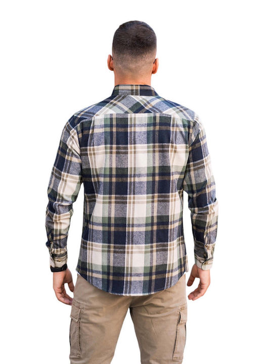 Emerson Long-sleeved Flannel Shirt Checked Blue Black/Olive