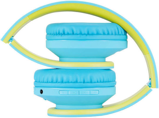 PowerLocus P2 Kids Ασύρματα / Ενσύρματα Παιδικά Over Ear Ακουστικά με Ραδιόφωνο με 20 ώρες Λειτουργίας Blue-Green