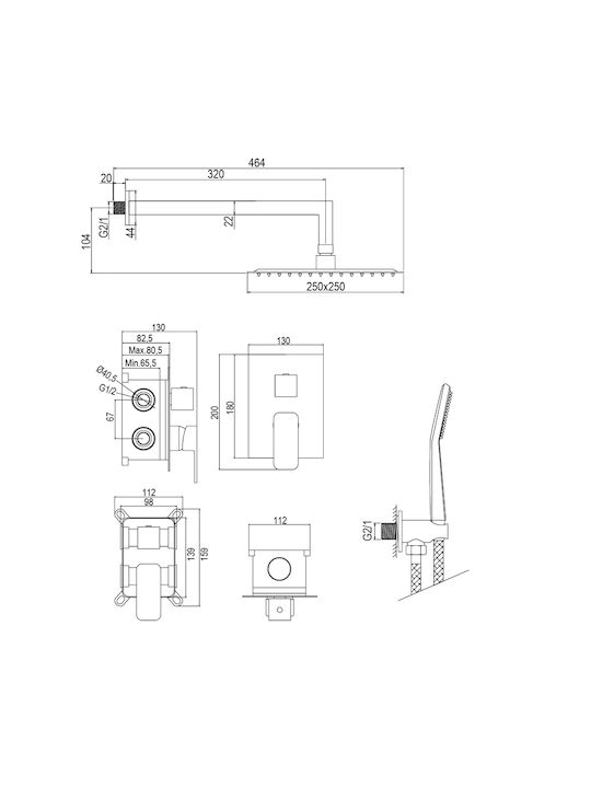 AQG Built-in Mixer, Hand Shower & Shower Head Set for Shower Silver