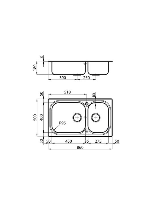 Foster Big Bowl Ένθετος Νεροχύτης Αριστερός Inox Μ86xΠ50cm Ασημί