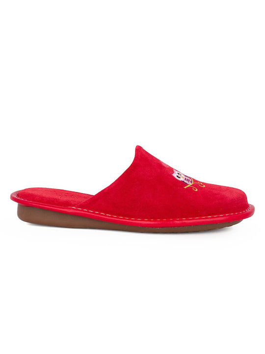 Castor Anatomic Anatomical Leather Women's Slippers in Red color