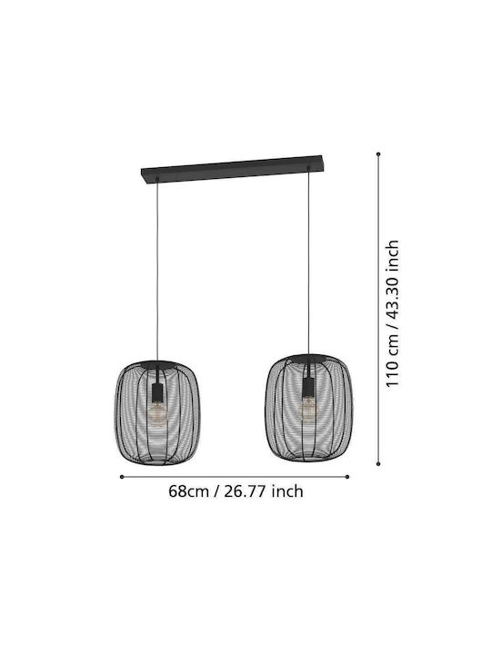 Eglo Pendant Light Black Rail with Socket E27 90cm