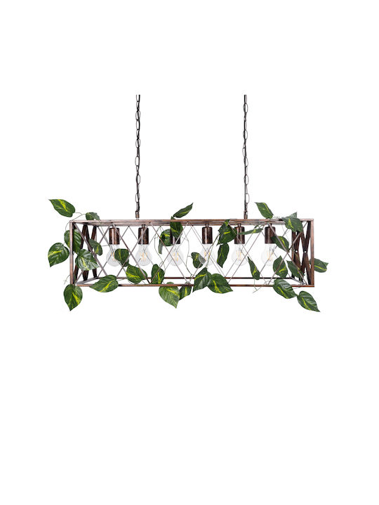 GloboStar Clarity Hängelampe Braun Raster für 6 Lampen E27 78x25x22cm.