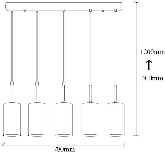 Opviq Elefant Adjustable Pendant Light Black Rail for 5 Bulbs E27 78x9x120cm