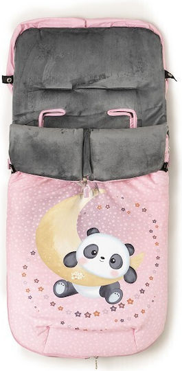 Interbaby Panda Luna Universal Ποδόσακος Καροτσιού Ροζ με Βελούδινη Επένδυση 90x46εκ.