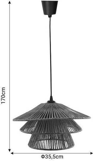 Inart Oakim Pendant Light Brown with Rope for Socket E27 35.5x35.5x170cm