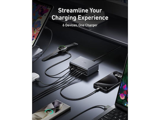 Anker GaN Charging Station with 2 USB-A Ports and 4 USB-C Ports 200W Power Delivery / Quick Charge 4.0 in Black Colour (Prime)