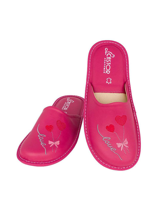 Anatomical Leather Women's Slippers in Fuchsia color