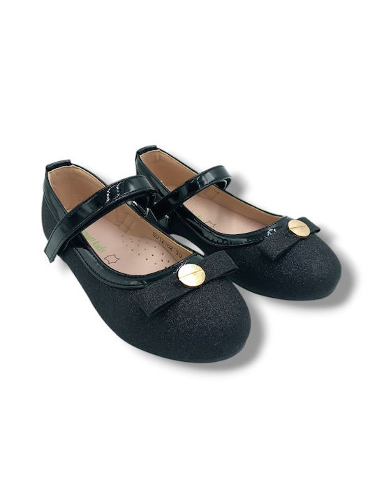 Kids Anatomic Leather Ballerinas with Elastic Strap Black