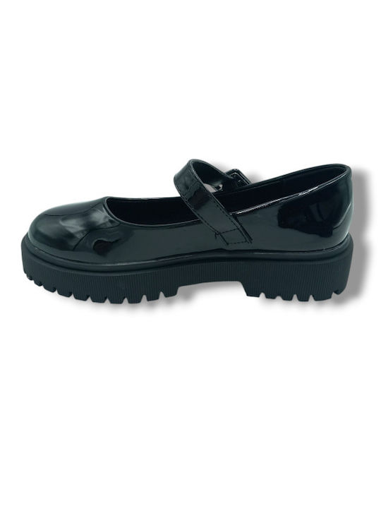 Kids Anatomic Patent Leather Ballerinas with Elastic Strap Black