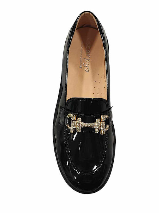 Scarpy Patent Leather Slip-On Moccasins Black