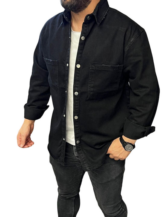 Overshirt Din Denim Cu Mânecă Lungă Linie Îngustă Negru