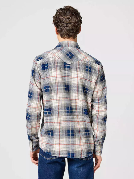 Wrangler Western Shirt Long-sleeved Flannel Shirt Checked Navy, Red