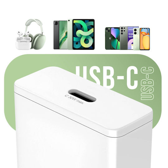 4Smarts Φορτιστής Χωρίς Καλώδιο GaN με Θύρα USB-C 30W Power Delivery Λευκός