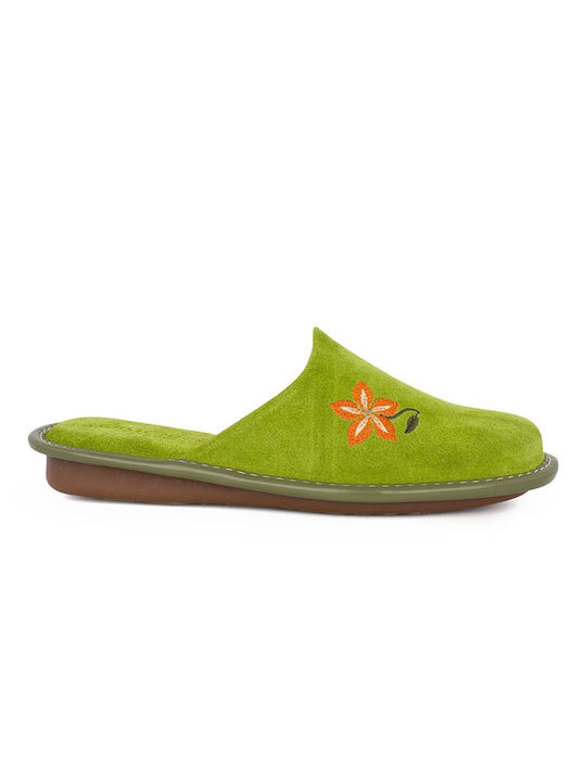 Castor Anatomic Anatomical Leather Women's Slippers in Green color