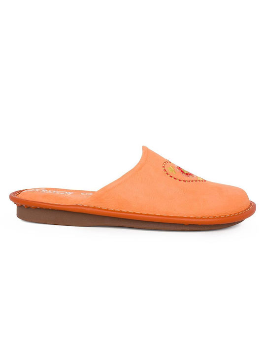 Castor Anatomic Anatomical Leather Women's Slippers in Orange color