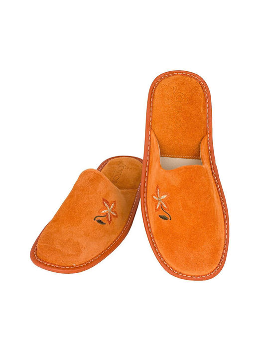 Castor Anatomic Anatomical Leather Women's Slippers in Orange color