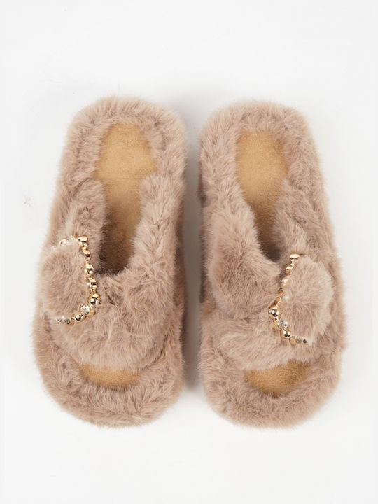 Piazza Shoes Winter Women's Slippers with fur in Brown color