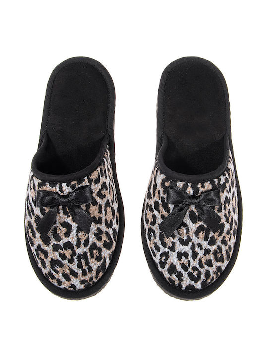 Amaryllis Slippers Кожени Зимни женски чехли Black/Animal Print