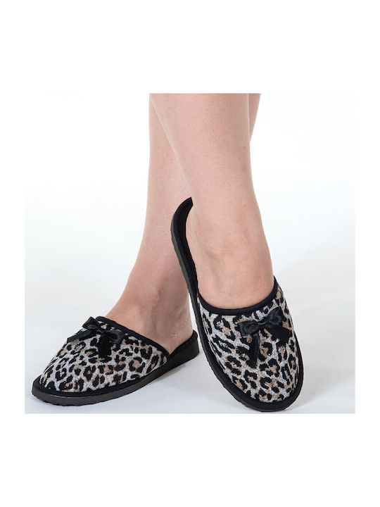 Leather Winter Women's Slippers Black