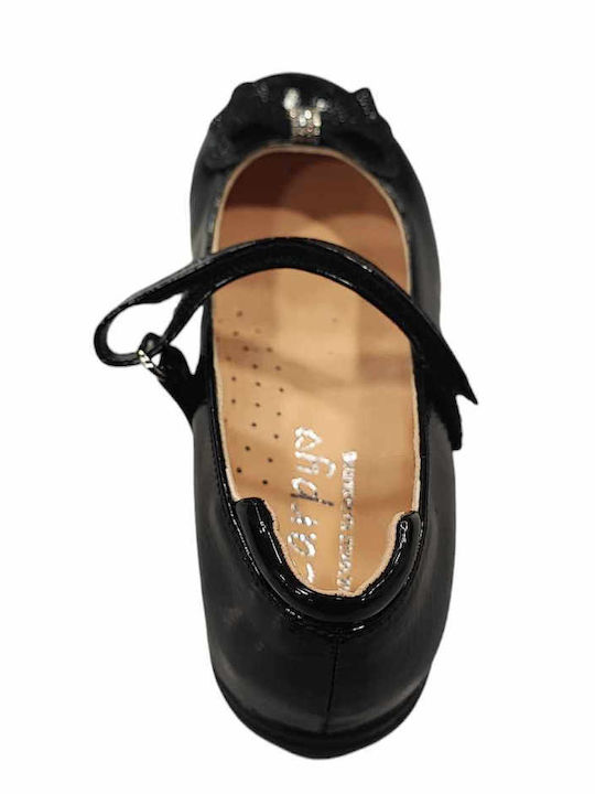 Kids Patent Leather Ballerinas with Hoop & Loop Closure Black