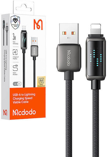 Mcdodo LED USB-A към Lightning кабел 18W Черен 1.2м (CA-5250)