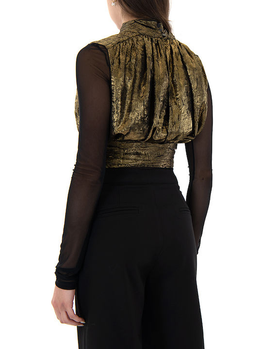 Women's Crop Top Sleeveless Black-Gold